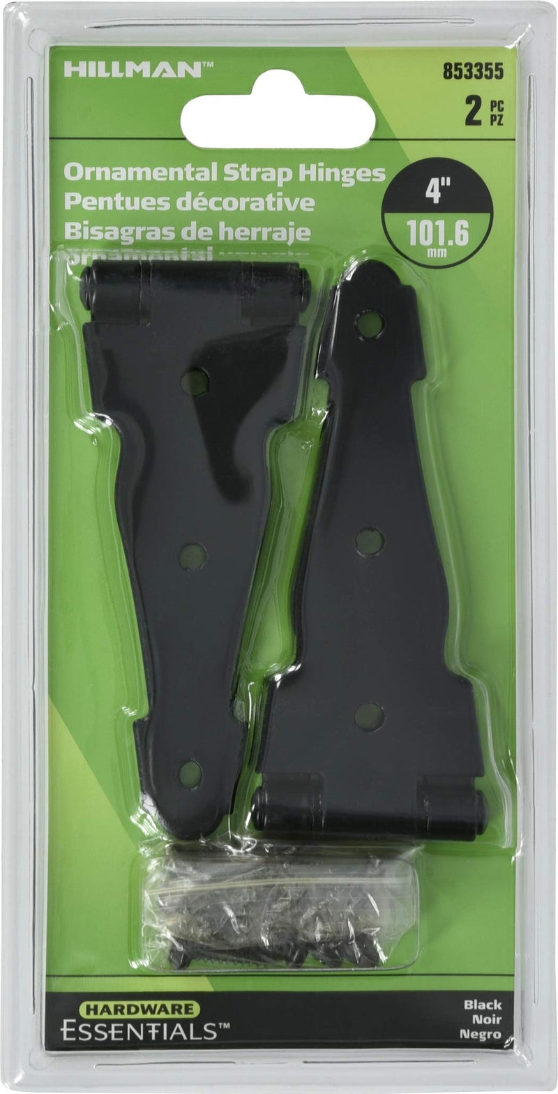 HARDWARE ESSENTIALS Hillman 853355 Hardware Essentials 852346 Antique Brass Spring Door Stops 2 Pack Ornamental Strap Hinge, Black, 2 Pieces - Image 2